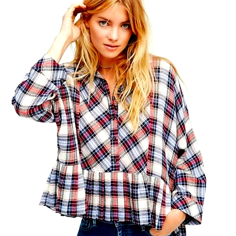 Free People Promise Everything Plaid Flannel Top, Sz. XS*